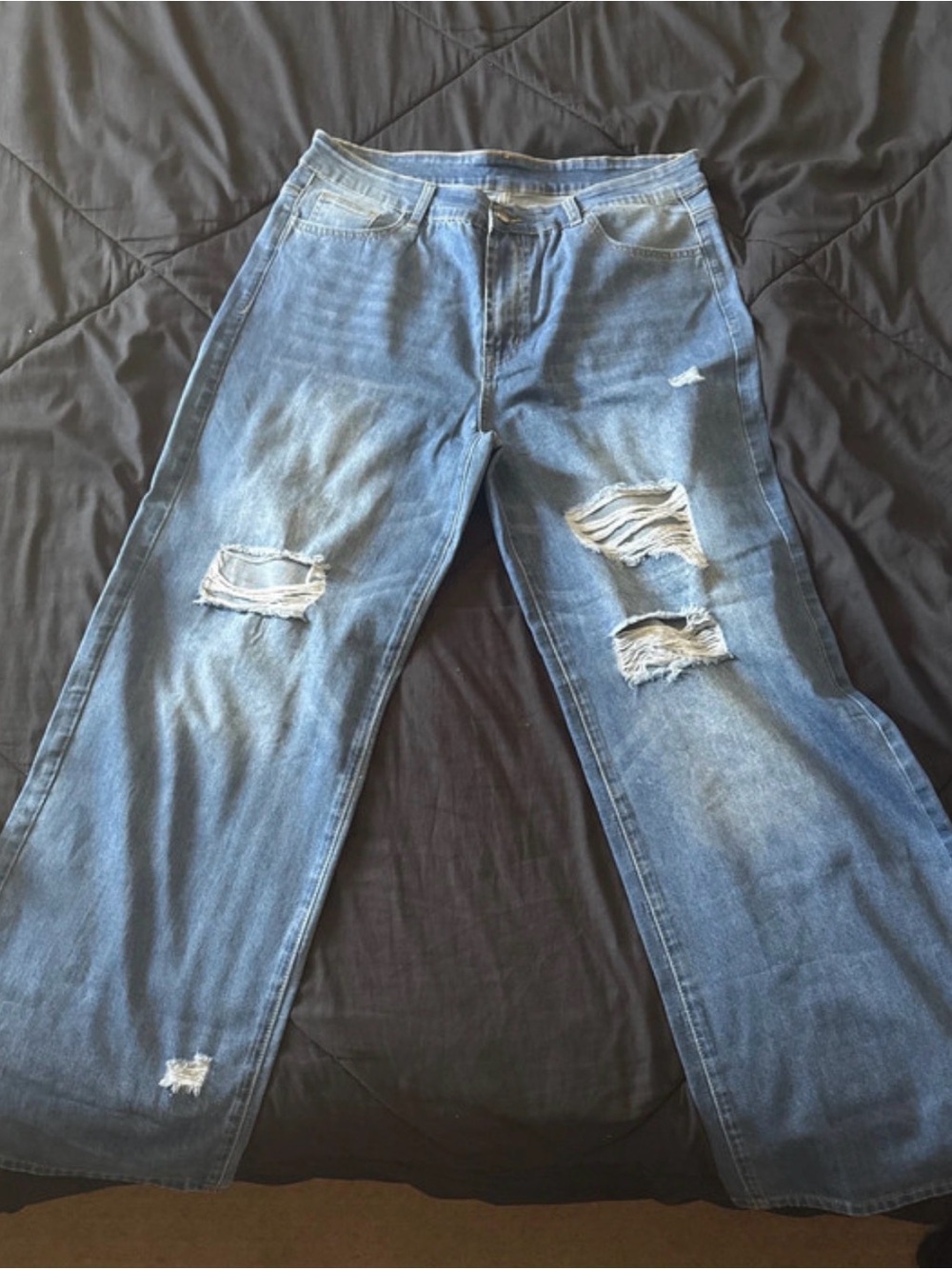 Amazon Women's Light Blue Distressed Wide-Leg Jeans